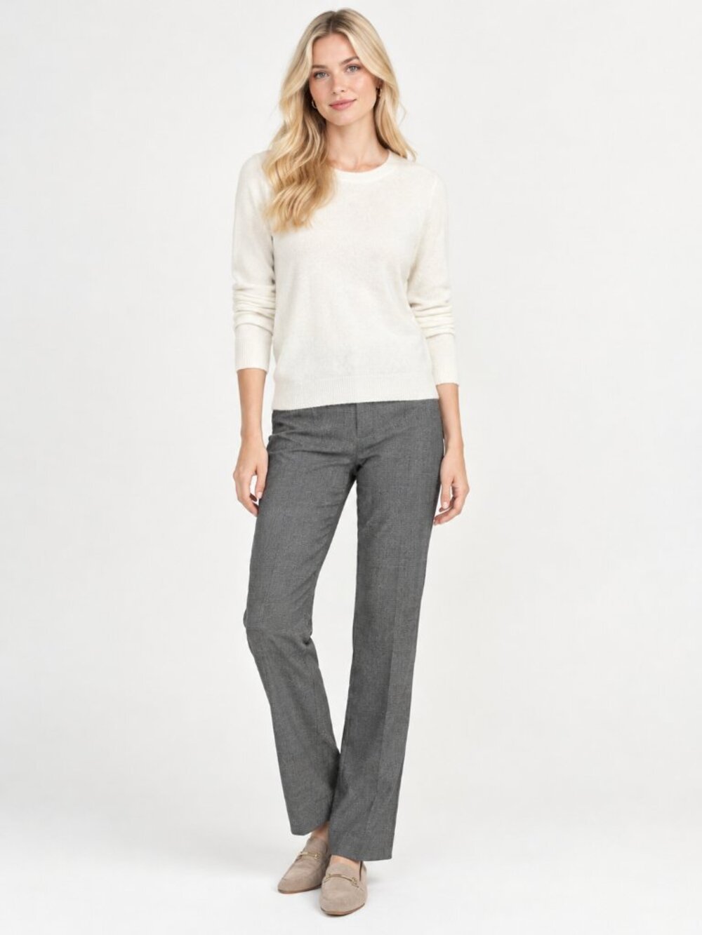 2/$30 TAHARI Glen Plaid Slack Pant Straight Leg Mid Rise Gray White 12 #A5035